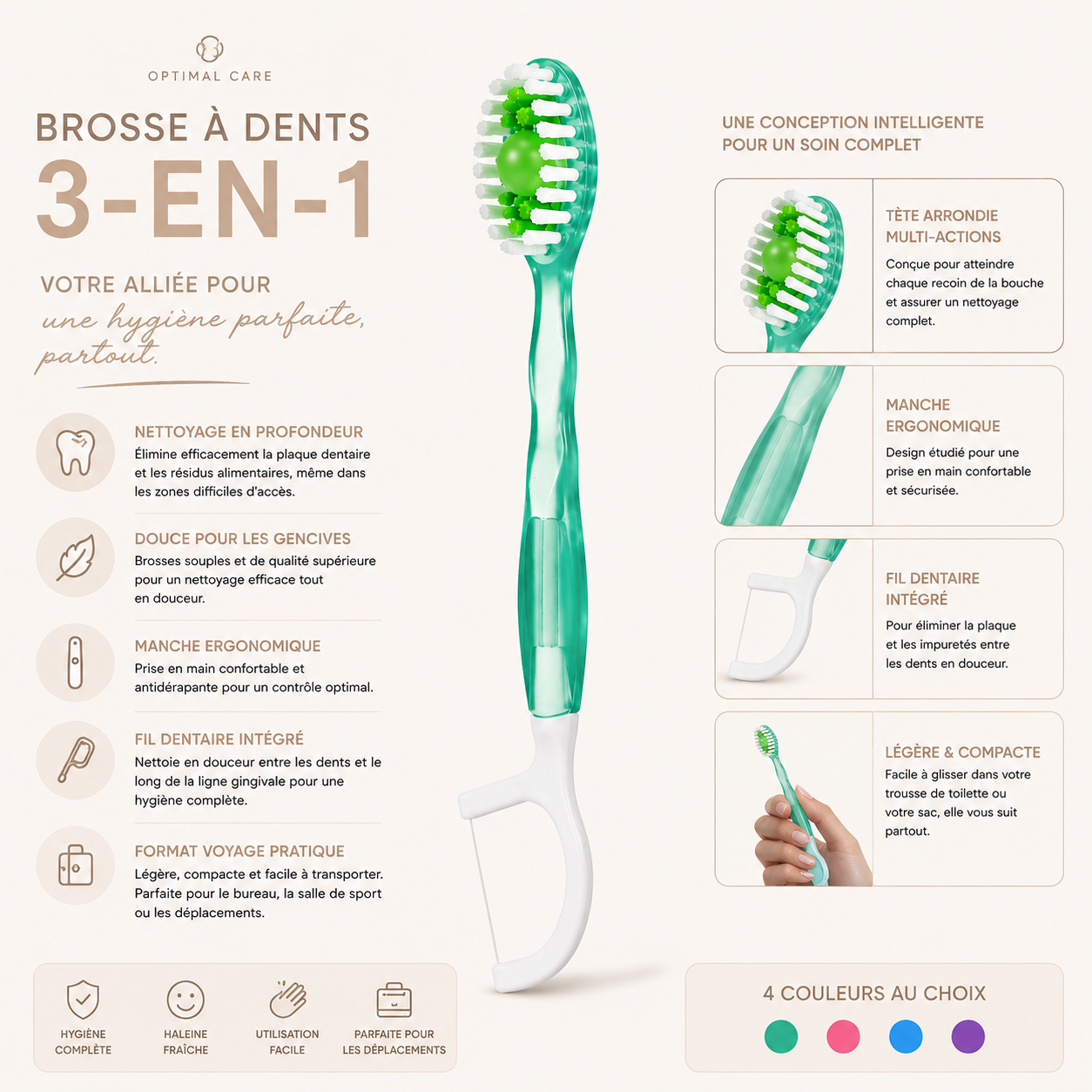 Brosse voyage 3-en-1